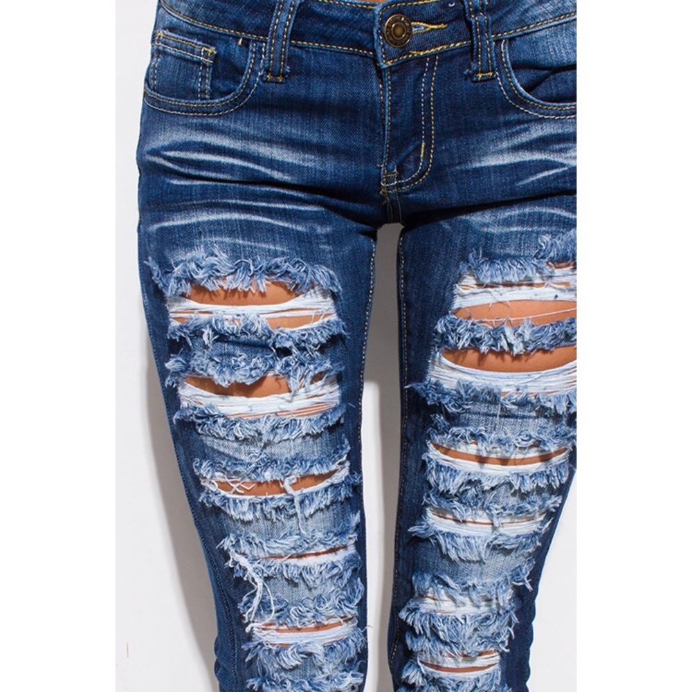 NEW Low-Rise Destroyed Denim Skinny Jeans - Picture 4 of 4